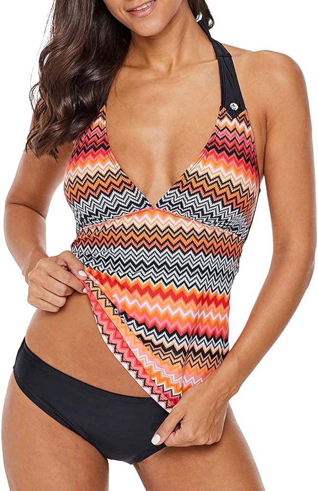 SEBOWEL Women Floral Print V Neck Swim Top Strap Bathing Suit Tankini Swimwear Tops (NO BOTTOM)