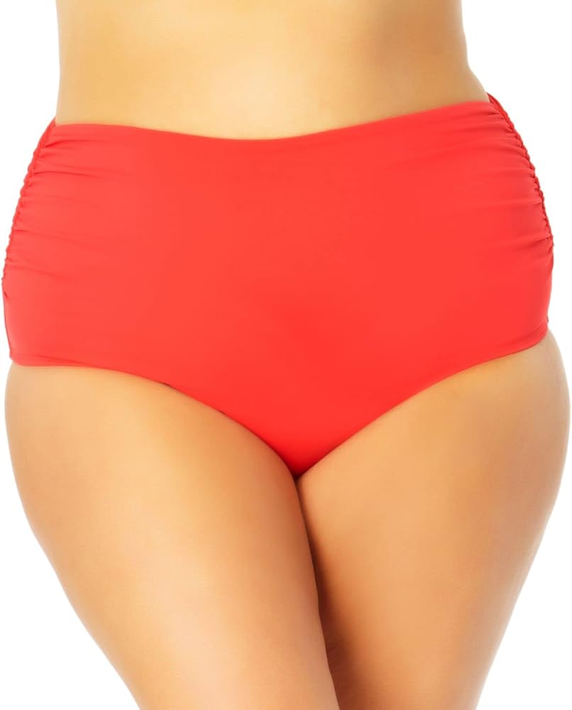 Anne Cole Women's Red Stretch Ruched Lined Convertible Full Coverage High Waisted Swimsuit Bottom 18W