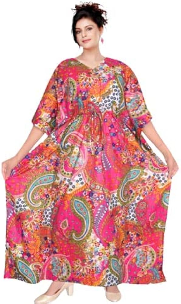 Antique Artz Long Maxi Dress Kaftan Dress, Pink Women for Plus Size Summer Tunic Tops Swimsuit Cover ups Indian Kaftans Caftan Beach Evening Lounge Soft Cotton Night Wear, One