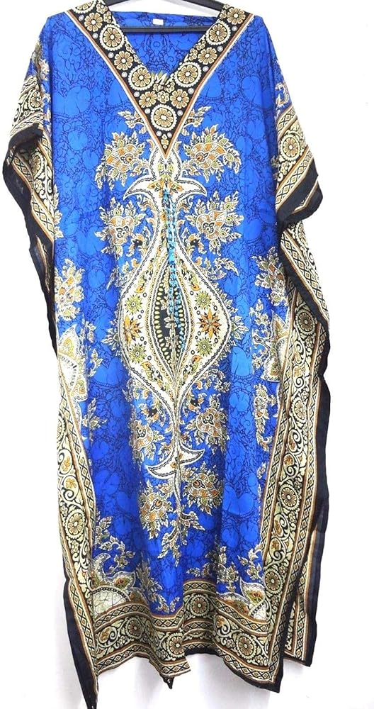 Kaftan Dress Long Size Loose Casual Boho Womens Caftan Kimono Sleeves Maxi Dress (Blue)