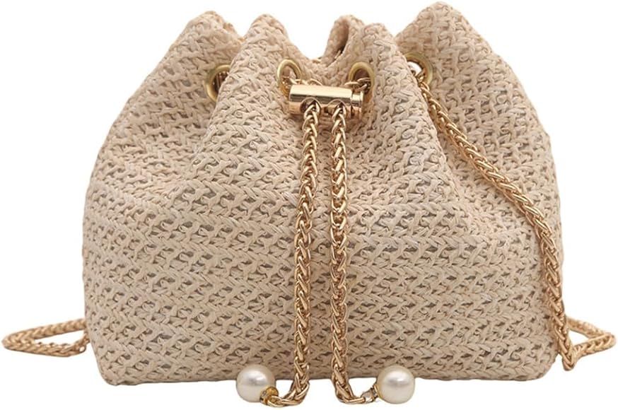 TOFBS Bolso Mujer Clutches de Paja Mano Tejido Bolsa con Cadena Elegante la Tarde Bolsos Bandolera Vintage Bohemio Casual para Vacaciones Playa