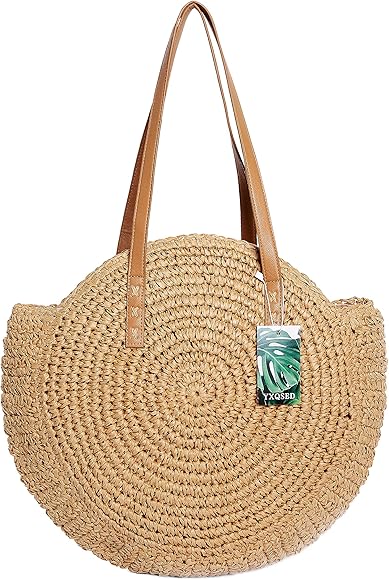 YXQSED Bolsa de Playa de Verano, Bohemio Bolso de Paja Para Mujer Bolsa de Hombro de Verano Para Viajes en la Playa y Uso Diario