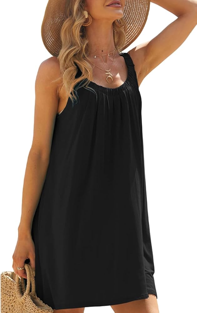 Women's Summer Swimsuit Tank Dress Bathing Suit Cover Up Vacation Sleeveless Mini Dresses Vest Dresses