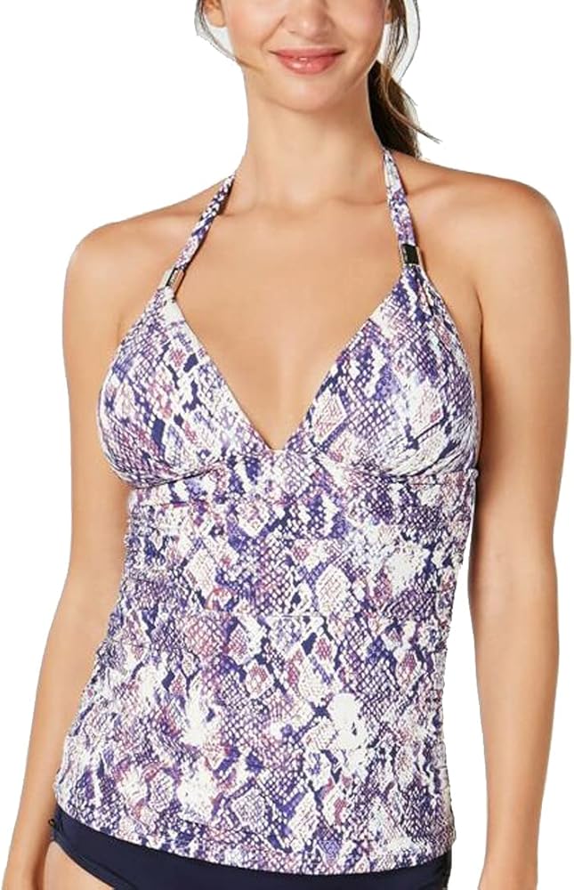 Calvin Klein Womens Python Printed Halter Tankini Top