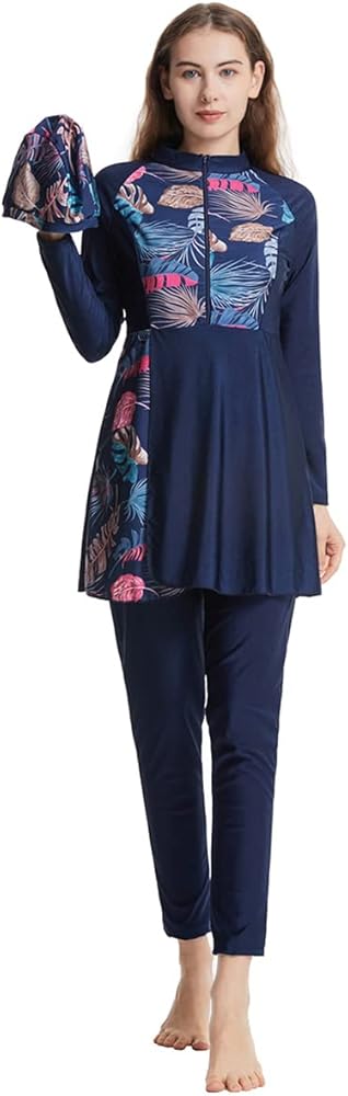 Muslim Swimsuits for Women Modest Burkini Swimsuit Islamic Long Sleeve Floral Full Cover Hijab Top Pants ​Bathing Suit