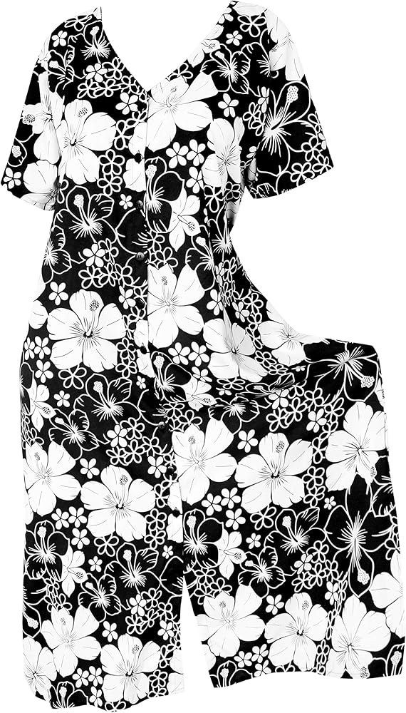 LA LEELA Women's Beachwear Swimsuit Coverups for Women Summer Cover Ups for Swimwear Women Button Up Beach Dress Night T Shirt L-XL Ebony, Floral