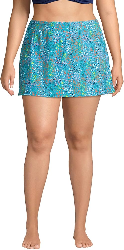 Lands' End Womens Chlorine Resistant Swim Skirt Swim Bottoms Control Turquoise Mini Floral Plus 16w