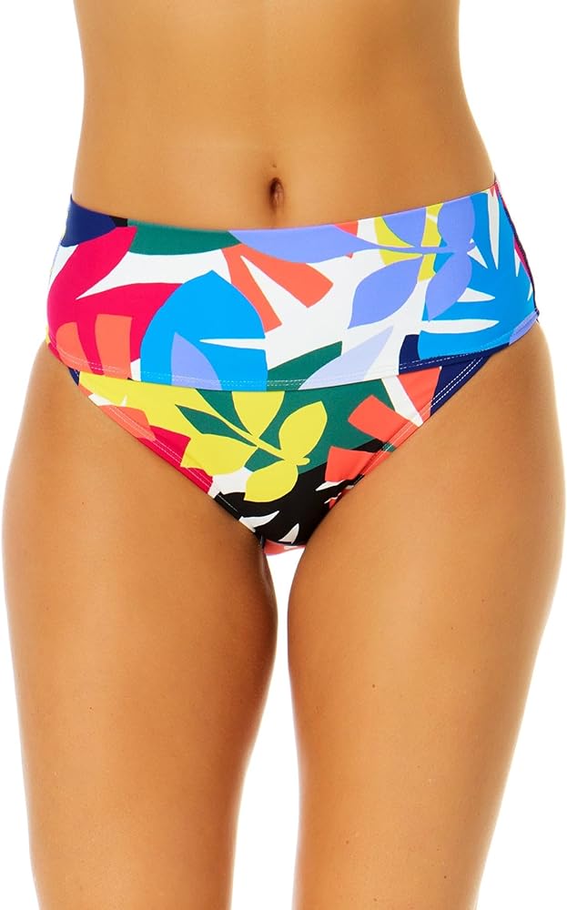 Women's Tropic Stamp Banded Mid Rise Bikini Swim Bottom