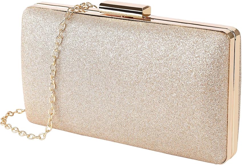 Bolso de Noche Dorado Clutch de Embrague Mujeres y Señoras Fiesta Cartera de Mano Bandolera Brillante con Cadena para Ceremonia Boda Novia Baile (Oro)