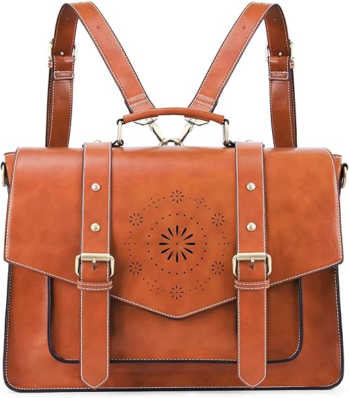 ECOSUSI Bolso de Hombro para Mujer Bolso Maletines Vintage para Ordenador portátil Mochila de 15.6 Pulgadas Bandolera Bolsa Satchel de Ejecutivos Trabajo Escuela de Casual Negocios