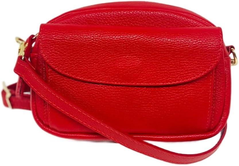 artebagsy Bolso bandolera mujer piel auténtica elegante Made in Italy Riñonera con cremallera bandolera ajustable 22 x 15 x 6 cm