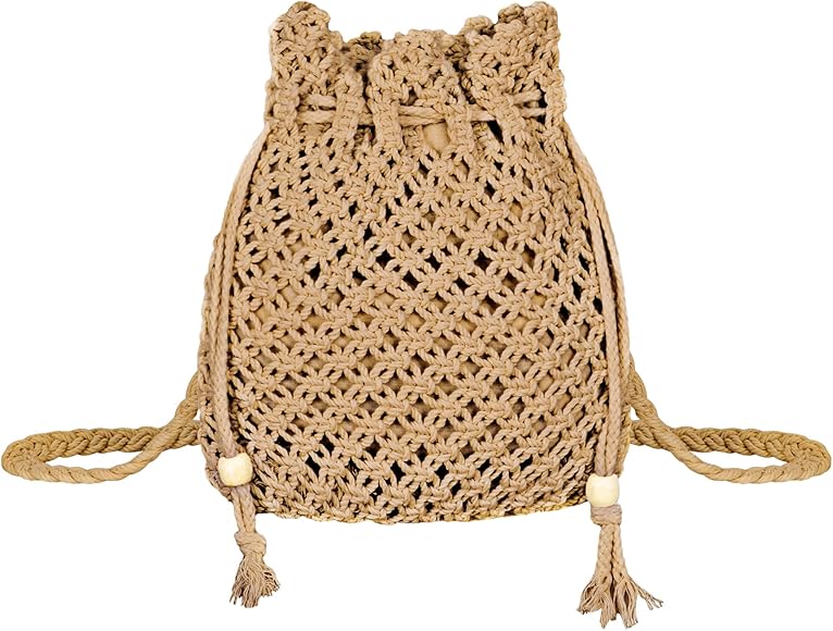 Bolso Bandolera de Playa de Verano Pequeño, Mujer Estilo Bohemio Bolso de Hombro de Paja de Cuerda de Crochet Hecho a mano Algodón para Viajes Vacaciones