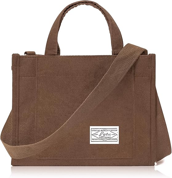 Larcenciel Bolso Tote Bag de Pana, Bolso Bandolera con Correa Ajustable, Bolso Mano para Trabajo, Estudio, Viaje, 22×25×6cm