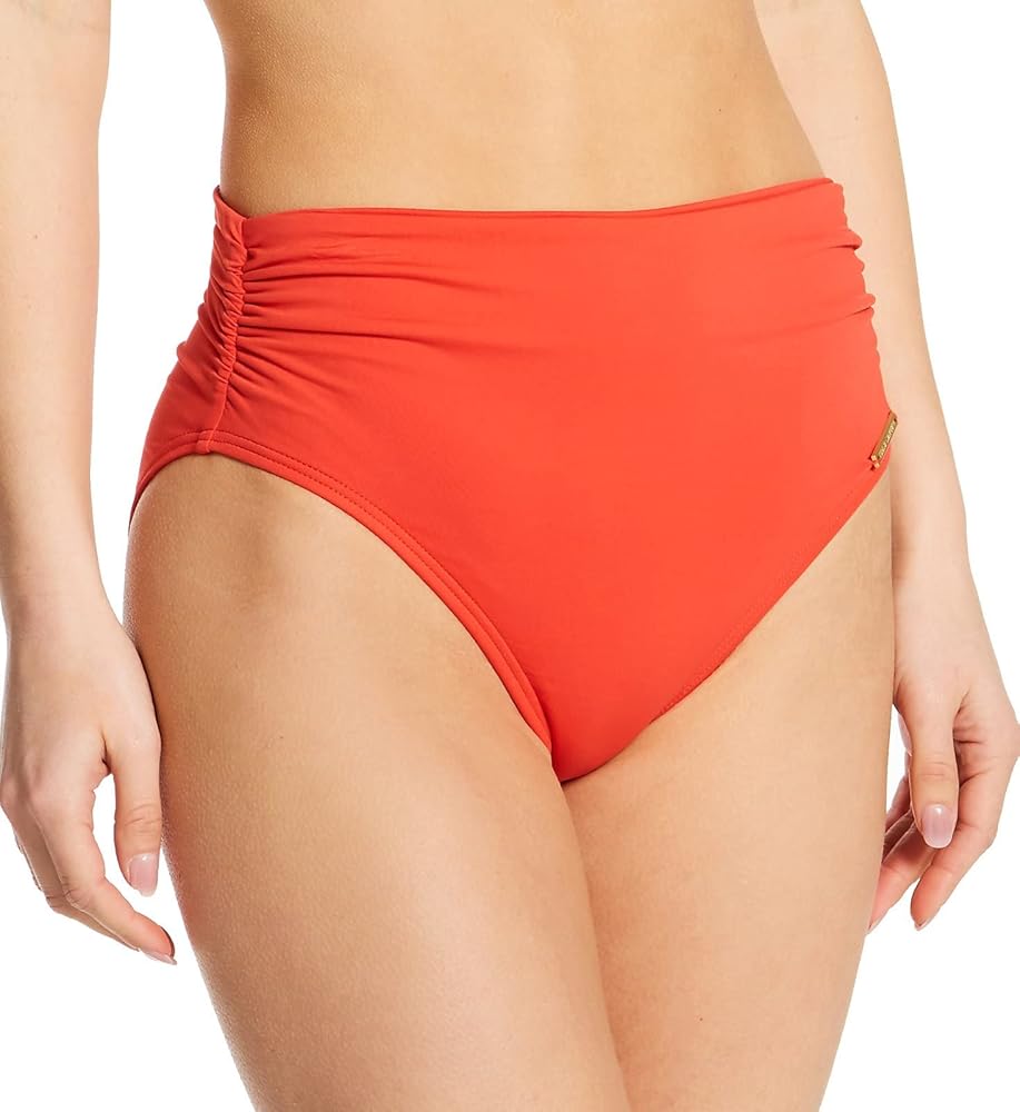 Vince Camuto Riviera Solids Convertible High-Waist Bikini Bottom Red Sunset XS