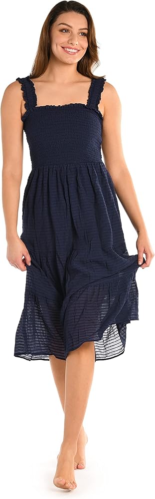 La Blanca Women's Midi Dress Swimsuit Cover Up, Indigo//Shadow Stripe, Large