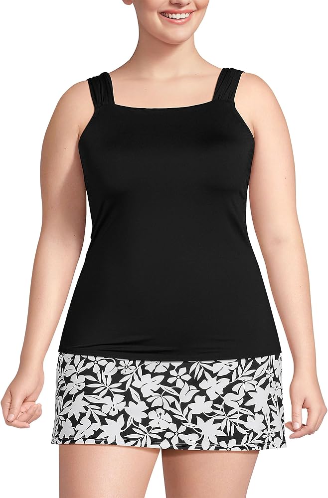 Lands' End Womens Chlorine Resistant Cap Sleeve Tankini Top Numeric Black Plus 16w