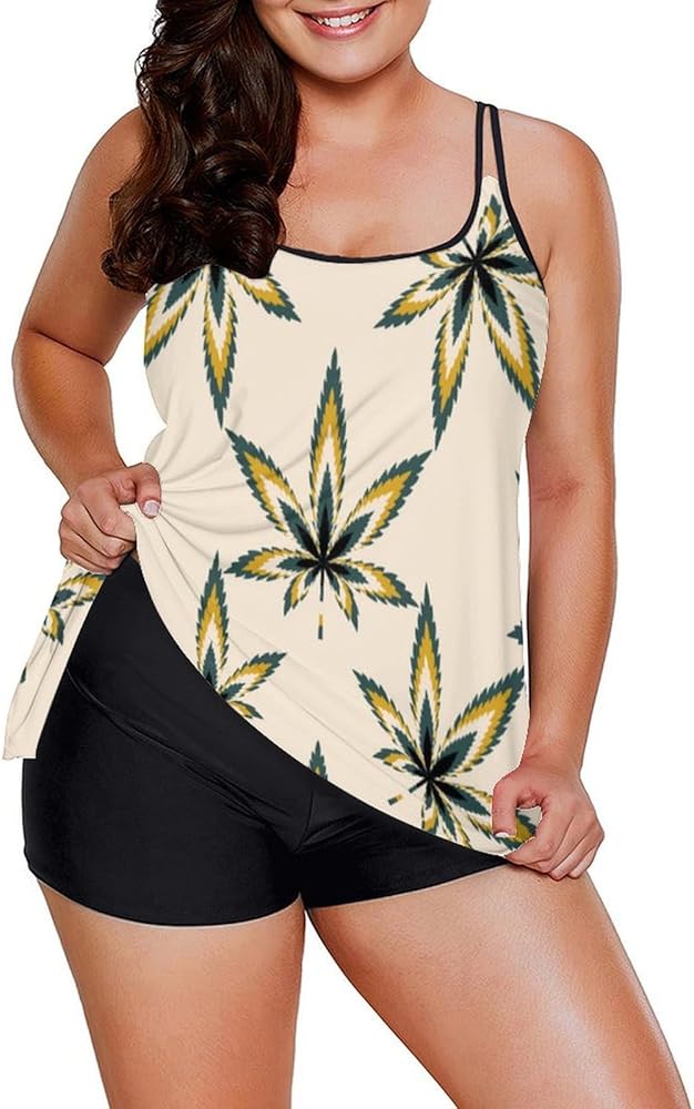 Women's Plus Size Swimwear Sport Tankini Bathing Suit Tops and Shorts for Beach