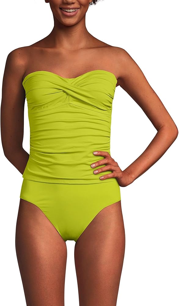 Lands' End Women's Chlorine Resistant Shine Wrap Bandeau Tankini Swimsuit Top with Removable Adjustable Straps