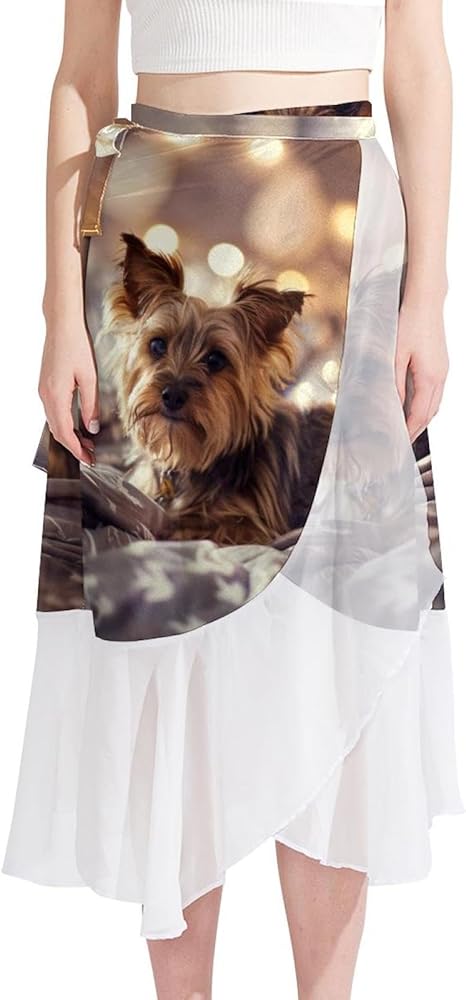 Beach Skirts for Women, Women's Sarongs Beach Wrap, Semi-Sheer Swimwear Cover Ups, Dog Animal Yorkshire Multicolor