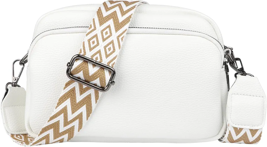 Bandolera Mujer Pequeño Bolso Bandolera Mujer Piel Sintética Cuero Bolso de Hombro Pequeña Teléfono Móvil para Mujer Crossbody Blanco Bandolera Grande Damas Mujeres Correa Ancha Ajustable y Extraíble