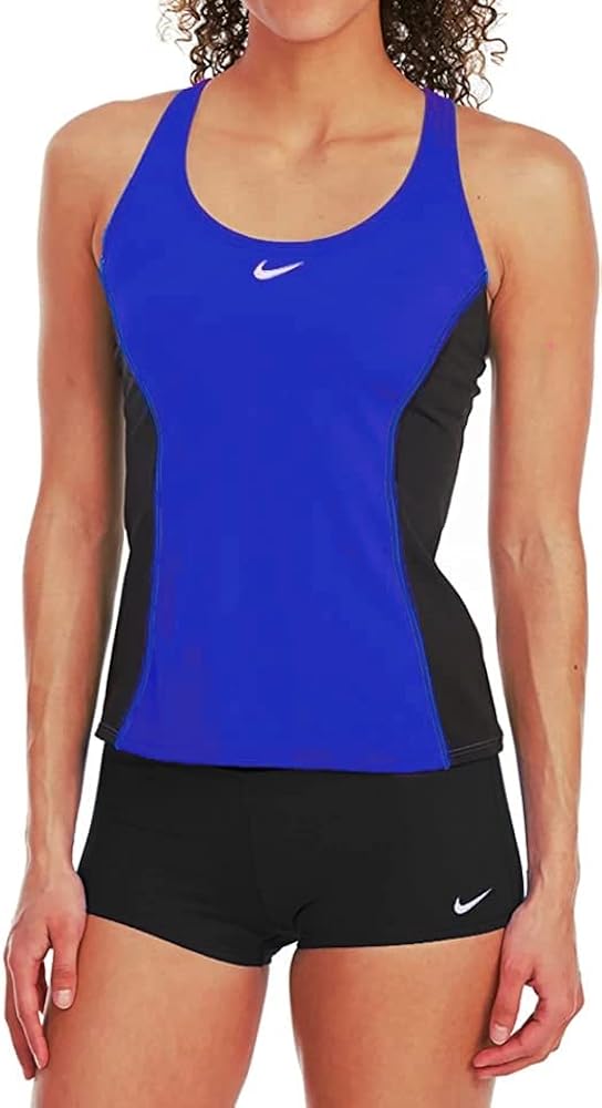 Nike Women's Standard Color Surge Powerback Tankini Swimsuit Set (as1, Alpha, m, Regular, Regular, Black/Blue)