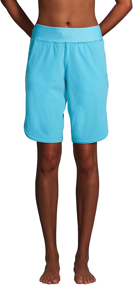 Lands' End Women's 11" Quick Dry Elastic Waist Modest Board Shorts Swim Cover-up Shorts with Panty