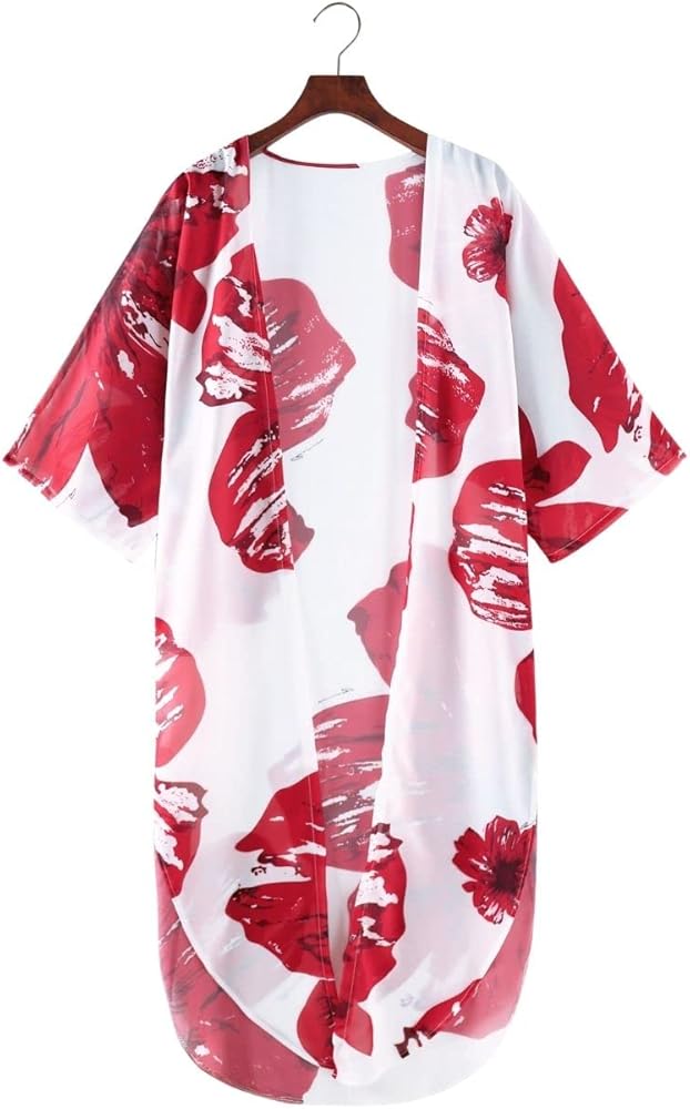 Womens Floral Kimono Cardigan Long Summer Holiday Chiffon Beach Swimsuit Cover Ups