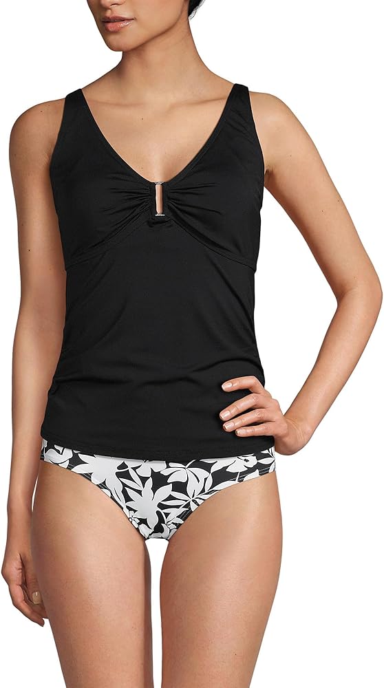 Lands' End Women's Chlorine Resistant Shirred V-neck Tankini Swimsuit Top