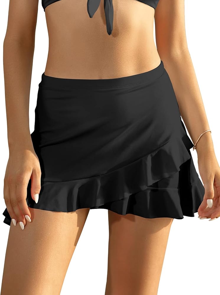 SHEKINI Women's Swimdress Ruffle Swim Skirt Bikini Bottom High Waist Built-in Swim Bottoms