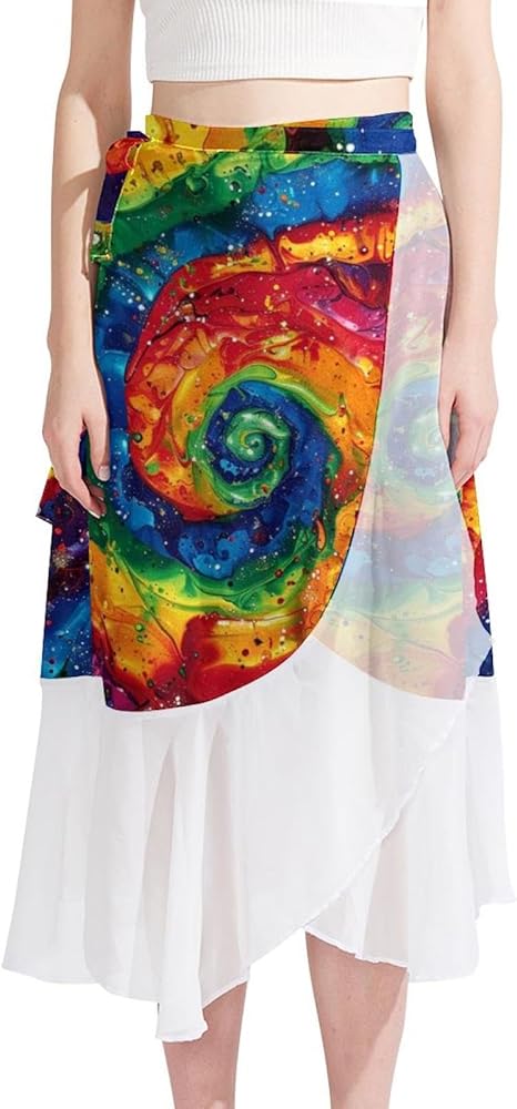 Beach Skirts for Women, Swimsuit Coverups for Women, Semi-Sheer Swimwear Cover Ups, Psyche Art Doodle Abstract Rainbow