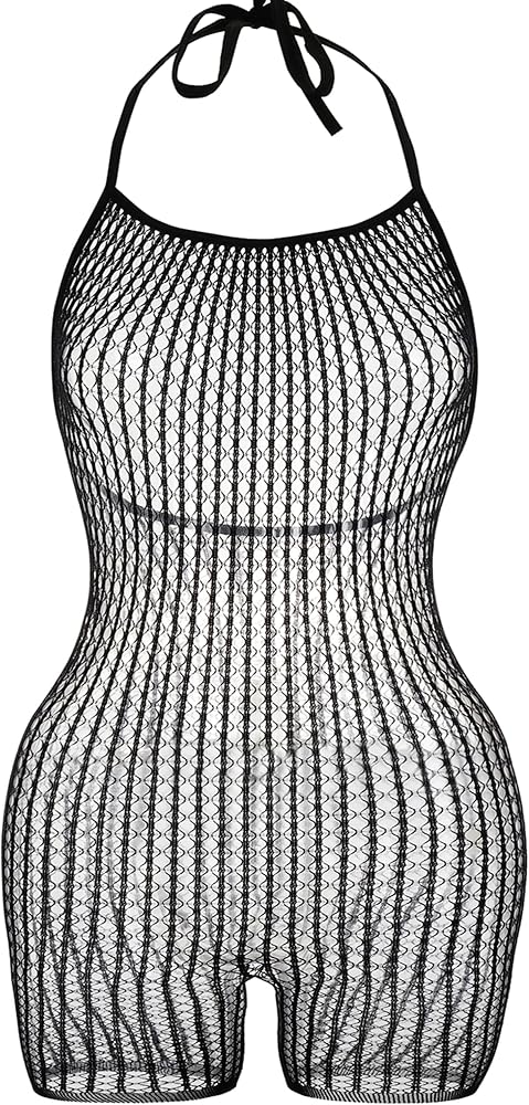 Womens Sexy Cover Ups Black Mesh Romper Halter Neck Bathing Suits Summer Beach Fishnet Short Rompers Swimsuits Coverups