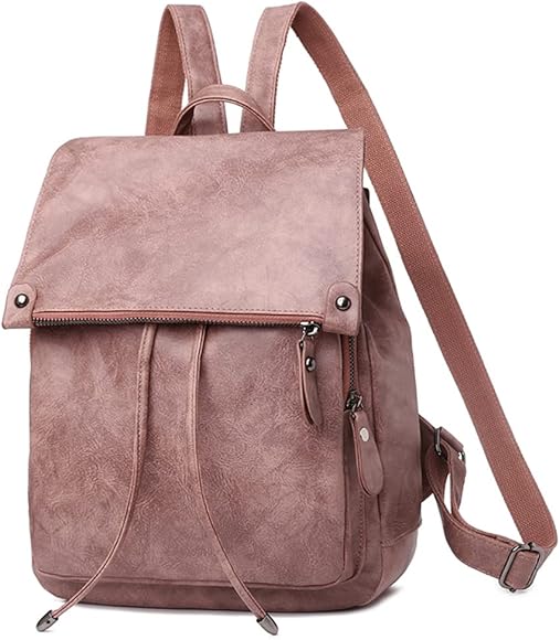 Everfunny Mochila para mujer, impermeable, antirrobo, ligera, de piel sintética, de nailon, para escuela, viajes, bonita mochila para niñas y mujeres, Piel lisa, color rosa, L