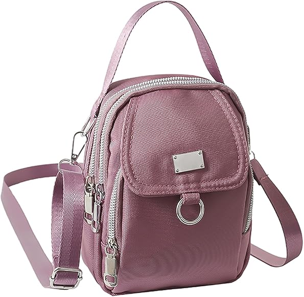 MEMOFYND 1 mini bolso de mano, bandolera con cremallera, bolso bandolera ajustable, funda para teléfono móvil con varias rejillas, adecuado para viajes, compras, mujeres y niñas (morado), morado,