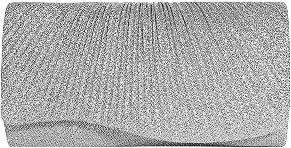 Zimoer Bolsos de Noche para Mujeres, Clutch Bolso de Noche, Clutch de Mano Fiesta Mujer, Clutch de Embrague Brillante con Cadena Desmontable, para Ceremonias, Bodas, Evento, Cita (Plata)