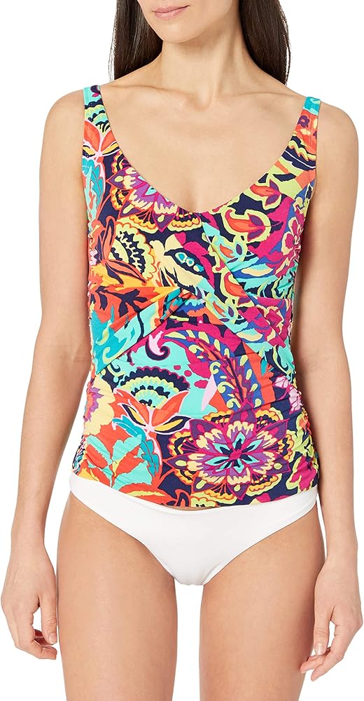 TAHARI Women's Standard Wrap Shirred Tankini Swimsuit Top with Adjustable Straps