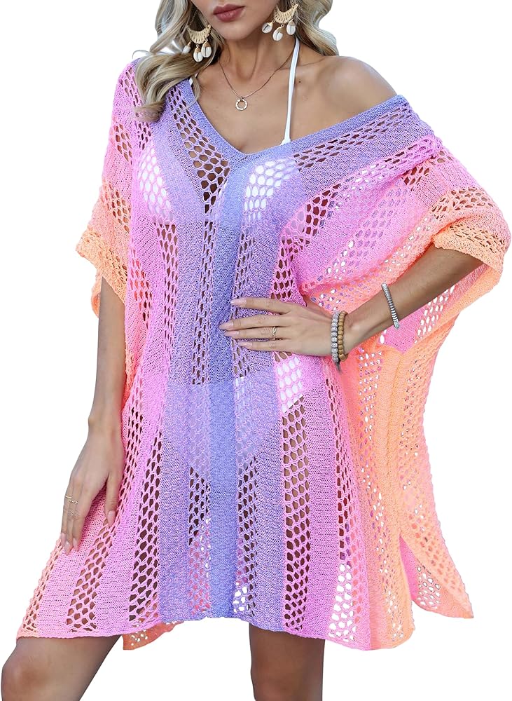 Ferand Women's Crochet Swimsuit Coverup Colorful Beach Cover Ups for Swimwear