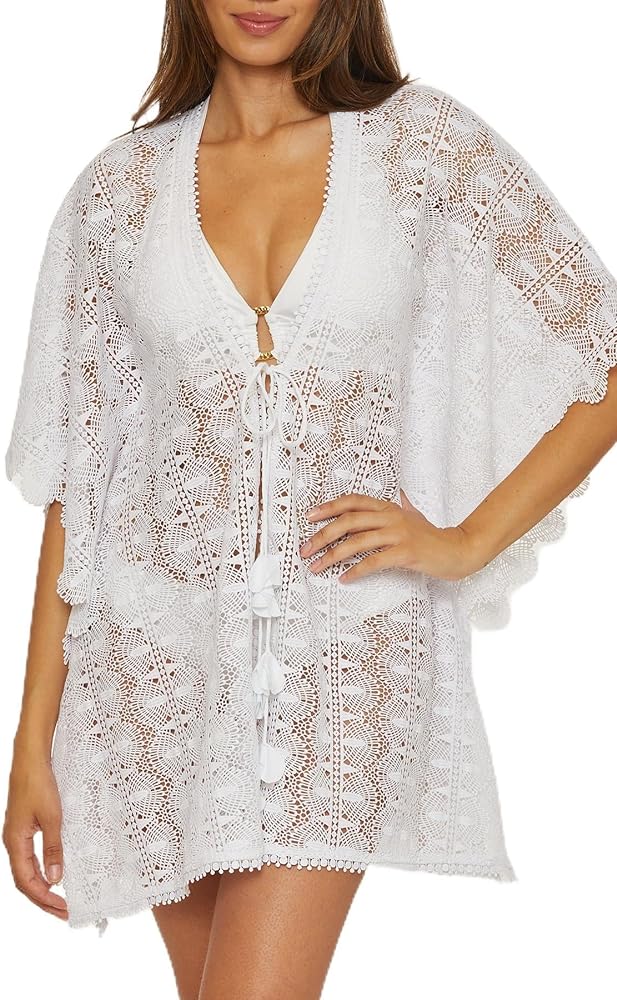 Trina Turk womens Voila Lace Up Caftan, Plunge V-neck, Tie Front, Casual, Beach Cover Ups for WomenSwimwear Cover Up