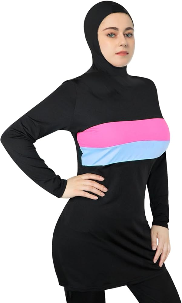 Womens Muslim Swimsuits Full Coverage Burkini Plus Size Swimwear with Long Sleeve