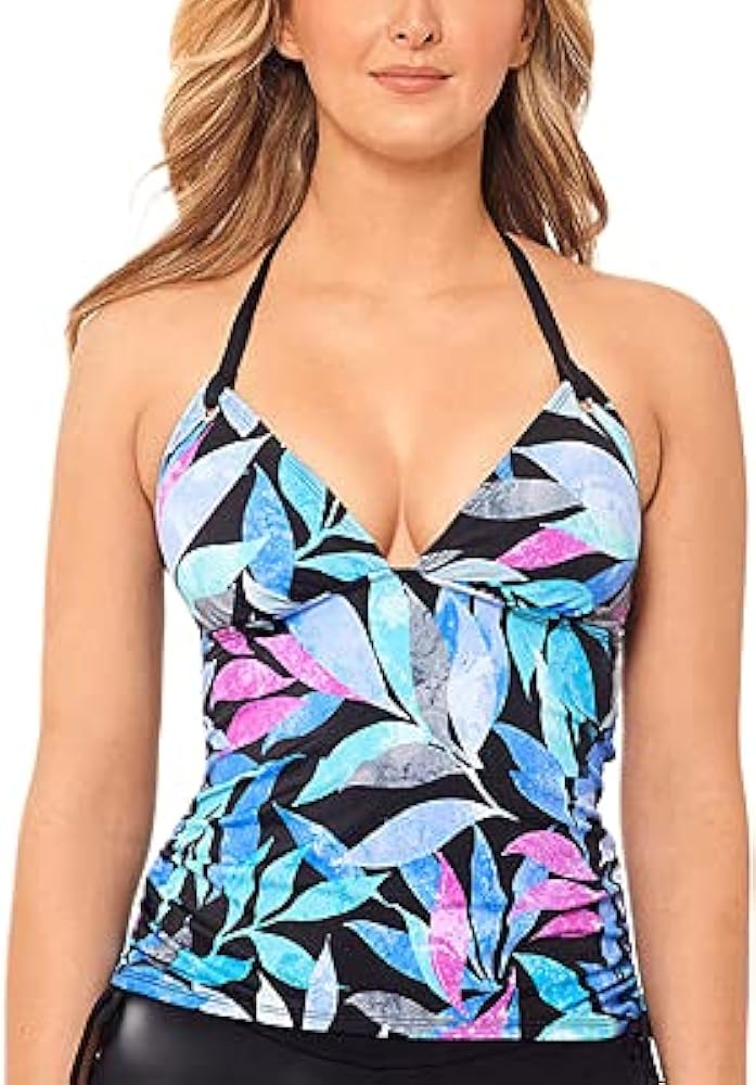 Juniors' Tropic Like It's Hot Printed Ruched Tankini Top- Multi Print Size Large