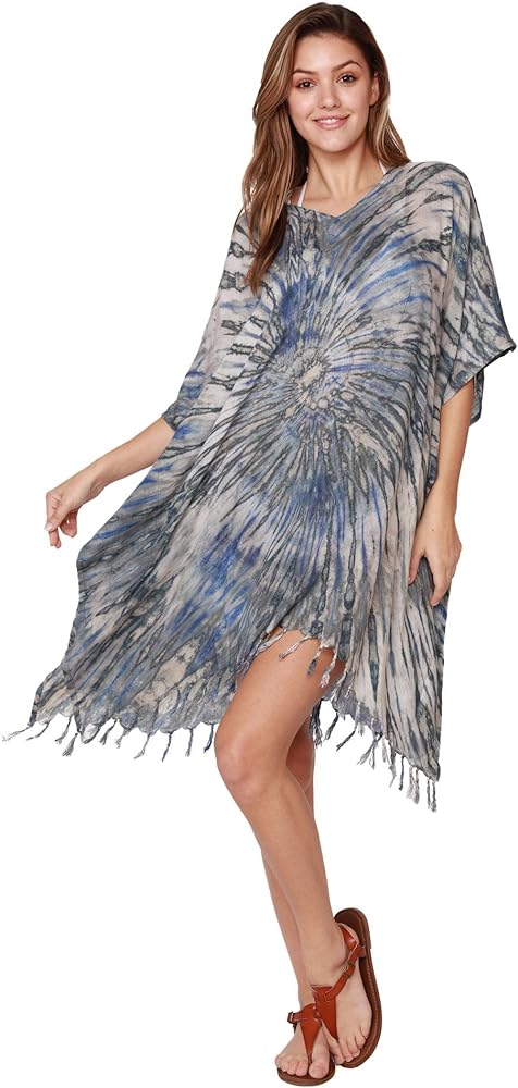 INGEAR Tie Dye Beachwear Bathing Suit Cover Ups Fringe Bottom Women Poncho Swimwear Sleeve Coverups