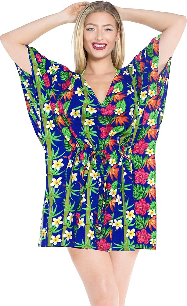 LA LEELA Women's Beachwear Summer Swim Beach Dress Cover Ups for Swimwear Women Plus Size Casual Swimsuit Coverups for Women 3X-4X Royal, Floral Hibiscus Tree