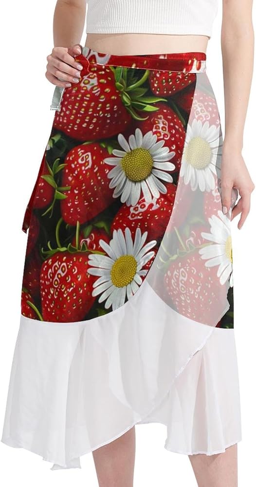 Beach Skirts for Women, Womens Beach Cover Up Sarong, Chiffon Cover Ups for Swimwear, Fruit Strawberry Flower