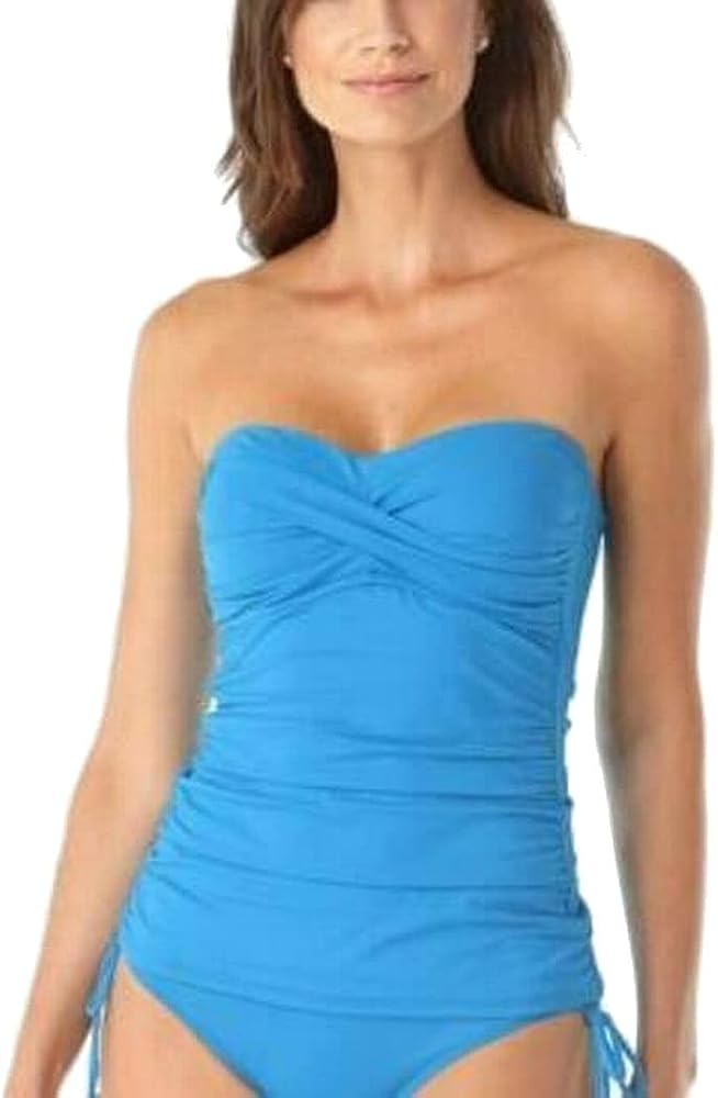 Anne Cole Women's Sweetheart Neck Ruched Adjustable Twist Front Tankini Swimsuit Top Blue Size Small