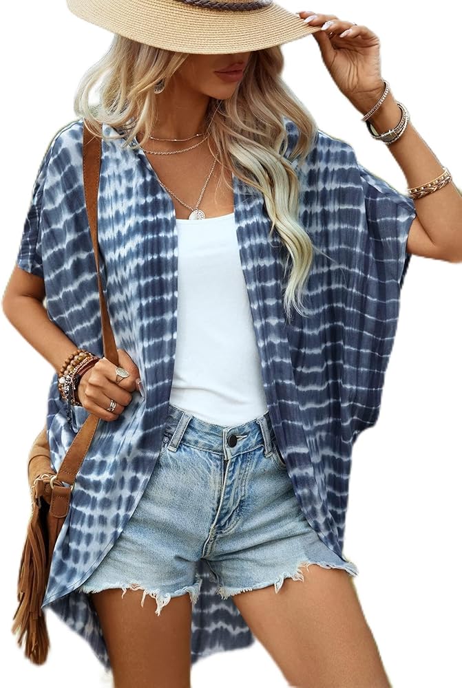 Swimsuit Coverup For Women Beach Swim Coverups Tie Dye Batwing Sleeve Kimono Womens Cover Ups