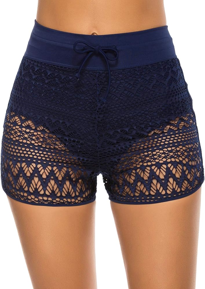 Women's Swim Shorts High Waisted Bathing Suit Lace Bottoms Swimsuit Boy Shorts Swimwear Bikini Board Shorts