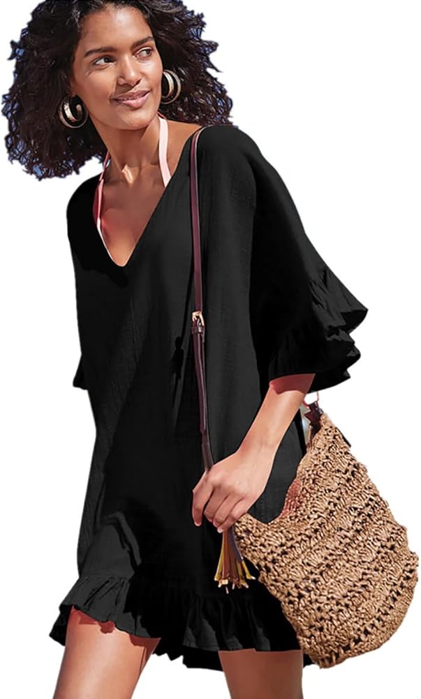 Beach Cover Ups Womens Crochet Knit Cover Up Hollow Out Dress for Women One Piece