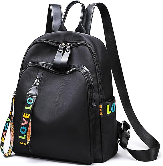 Mochila de Mujer Pequeña Tela Negra Cuero Nylon Bandolera, Bolsos