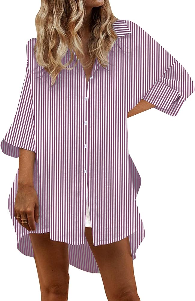 Women Cotton Linen Shirts Casual Button Down Tunics Tops Beach Swimsuit Coverups S-XXL