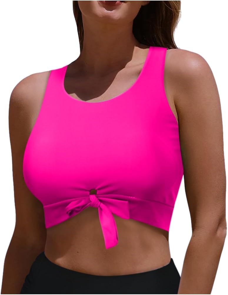 Tankinis for Women 2024 Tankini Tops for Women Cut Out Bikini Top Twist Knot Padded Swimsuit Tops Only Scoop Neck Push Up Full Coverage Bathing Suits Hot Pink XXL