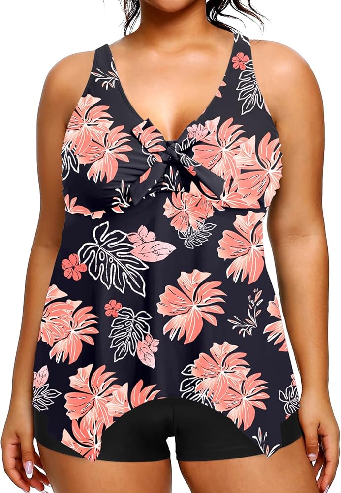 Holipick Plus Size Two Piece Tankini Top with Shorts Swimsuits for Women Tummy Control Bathing Suits